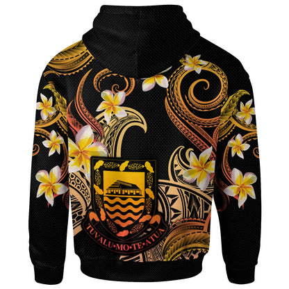 Tuvalu Hoodie - Custom Personalised Polynesian Waves with Plumeria Flowers (Orange)
