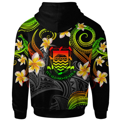 Tuvalu Hoodie - Custom Personalised Polynesian Waves with Plumeria Flowers (Reggae)