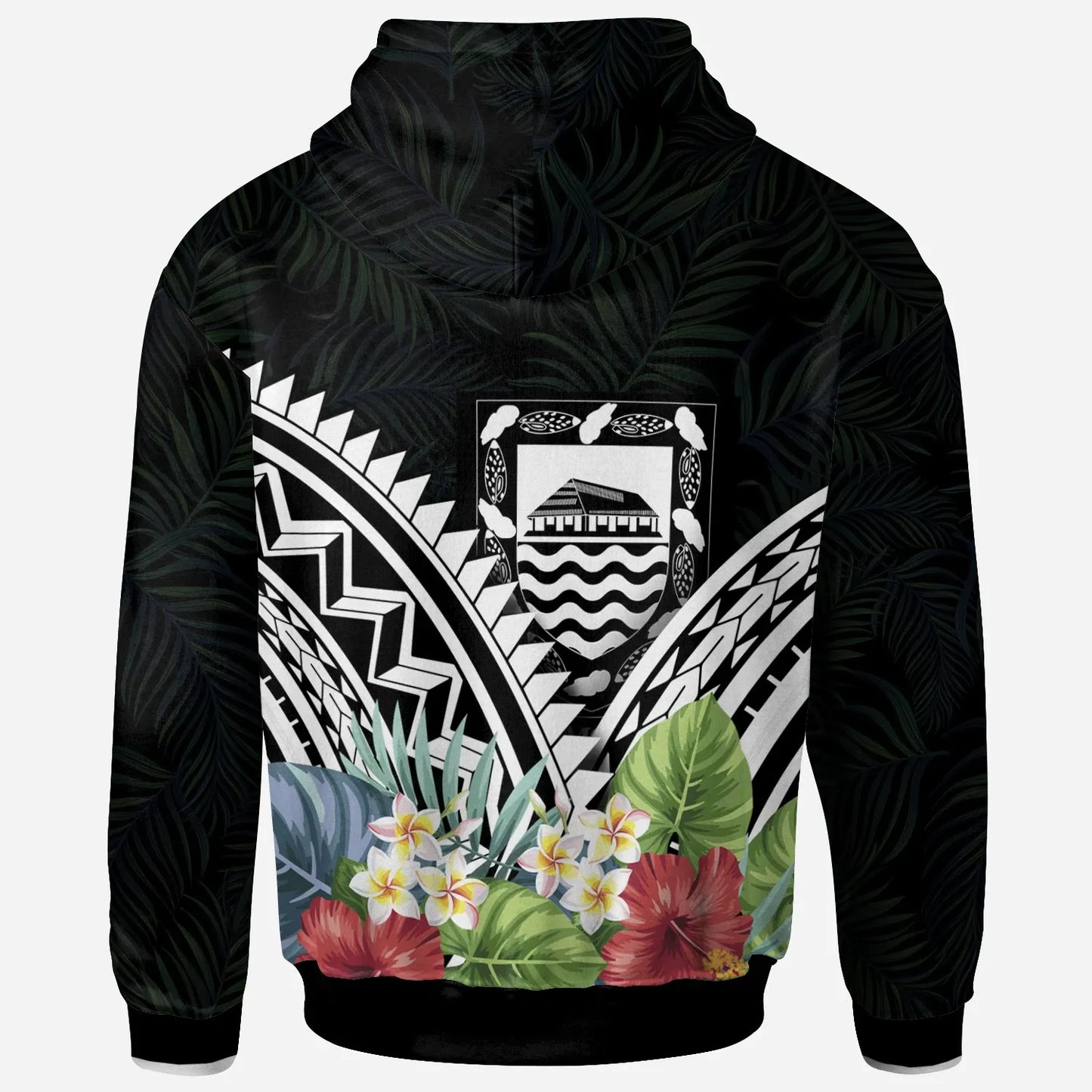 Tuvalu Hoodie -Tuvalu Coat of Arms & Polynesian Tropical Flowers White