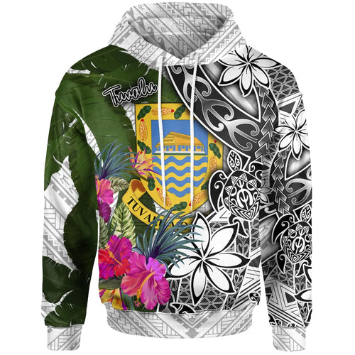 Tuvalu Hoodie White - Turtle Plumeria Banana Leaf