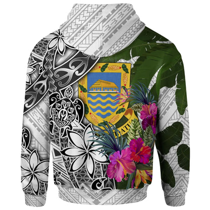 Tuvalu Hoodie White - Turtle Plumeria Banana Leaf