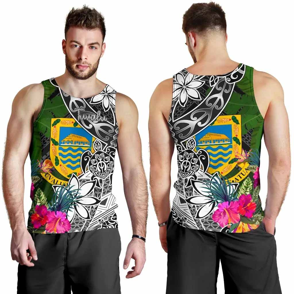 Tuvalu Men Tank Top - Turtle Plumeria Banana Leaf