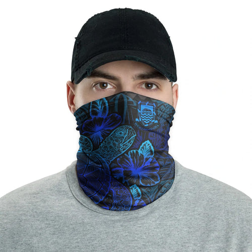 Tuvalu Neck Gaiter - Turtle Hibiscus Blue
