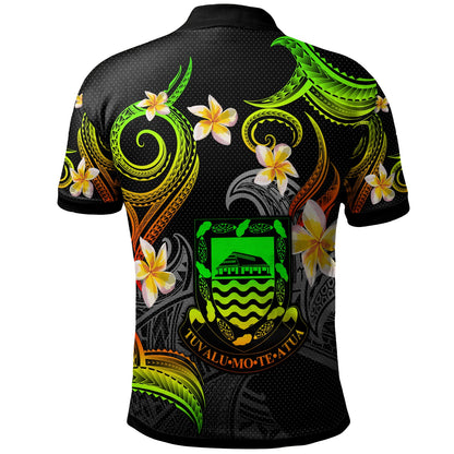 Tuvalu Polo Shirt - Custom Personalised Polynesian Waves with Plumeria Flowers (Reggae)