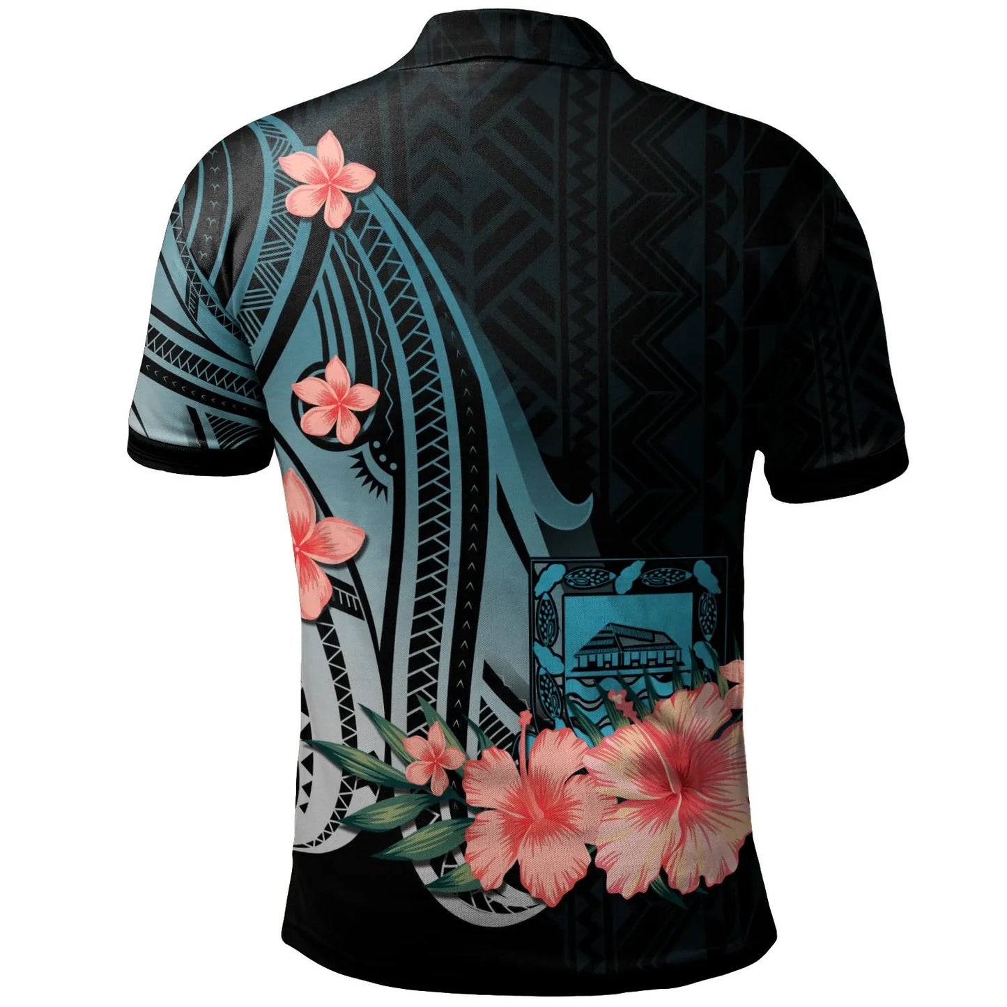 Tuvalu Polo Shirt - Turquoise Polynesian Hibiscus Pattern Style