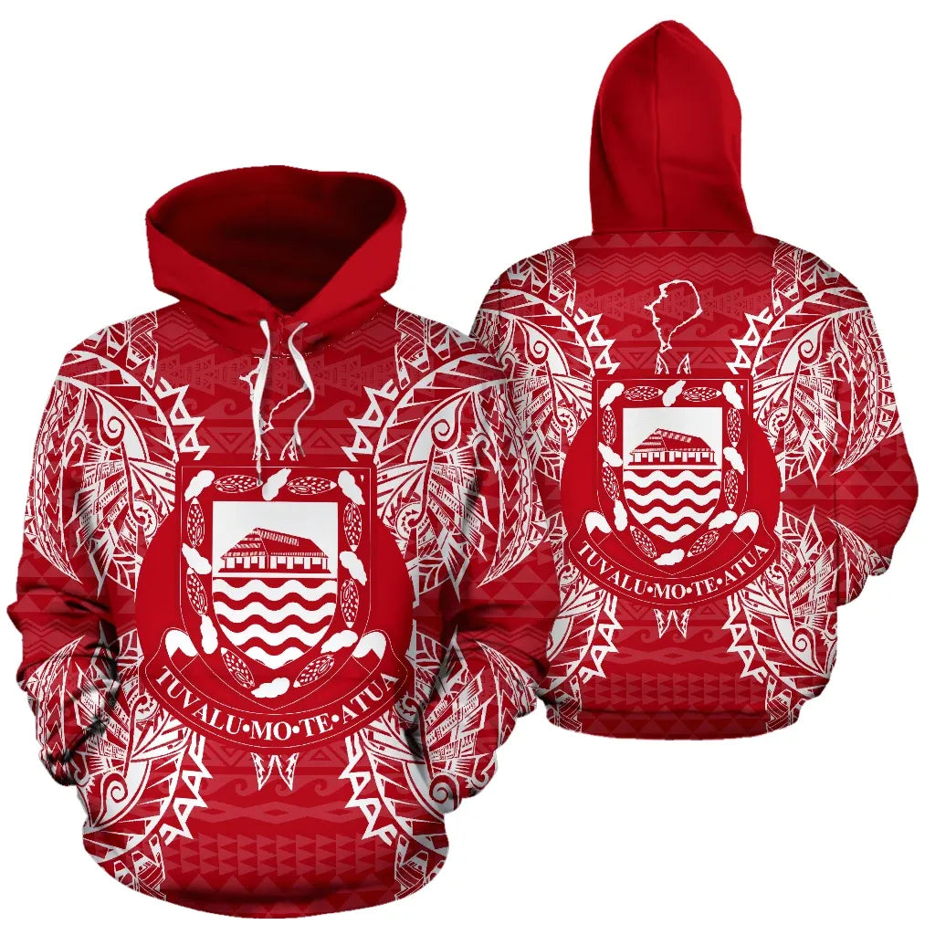 Tuvalu Polynesian All Over Hoodie Map Red White