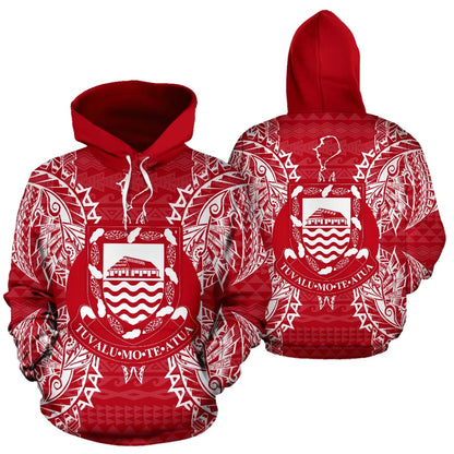 Tuvalu Polynesian All Over Hoodie Map Red White