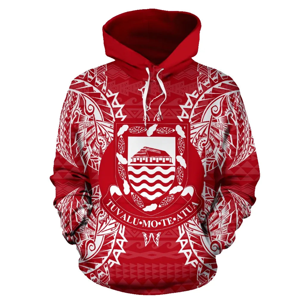 Tuvalu Polynesian All Over Hoodie Map Red White