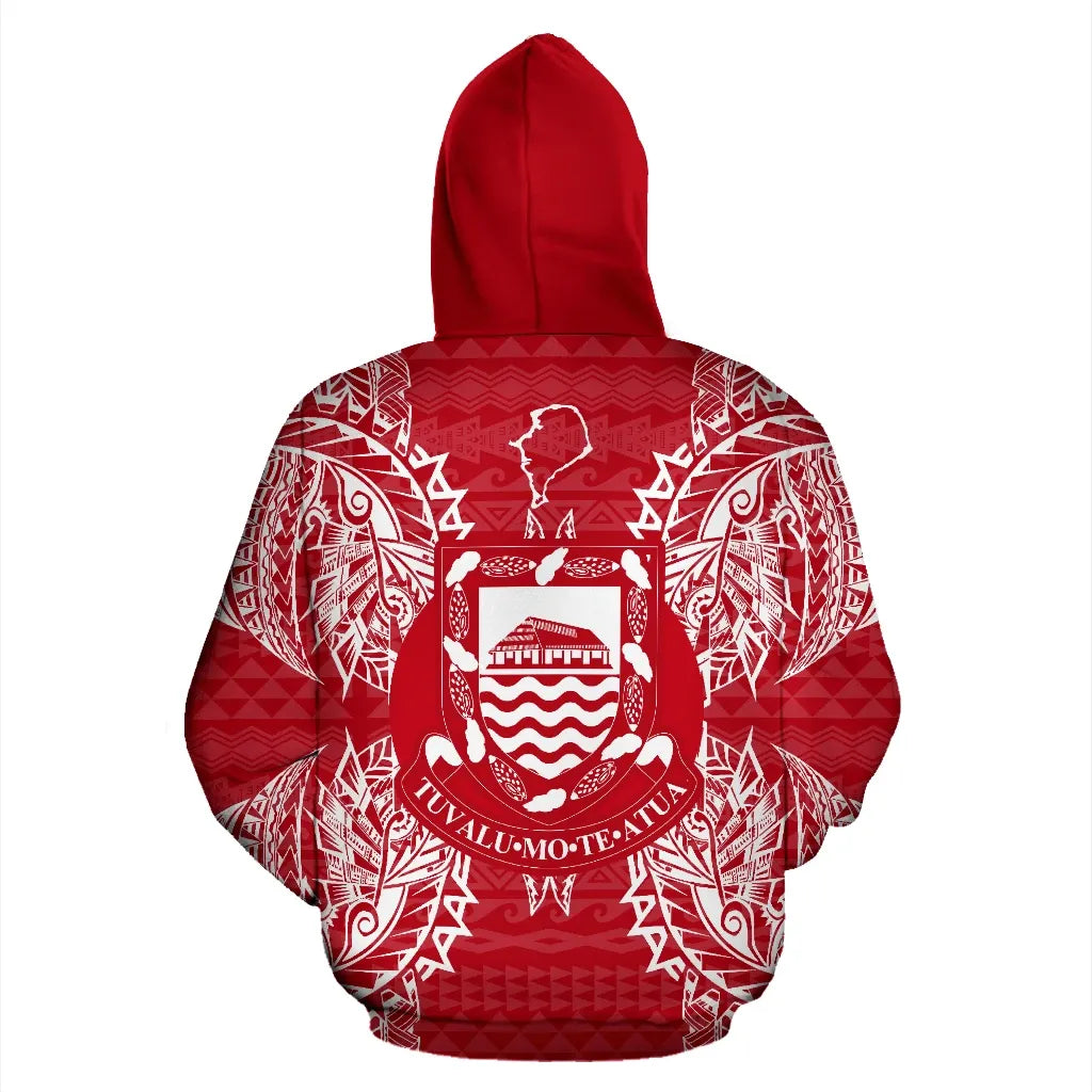 Tuvalu Polynesian All Over Hoodie Map Red White
