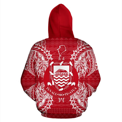 Tuvalu Polynesian All Over Hoodie Map Red White