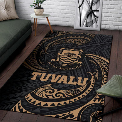 Tuvalu Polynesian Area Rug - Gold Tribal Wave