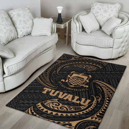 Tuvalu Polynesian Area Rug - Gold Tribal Wave