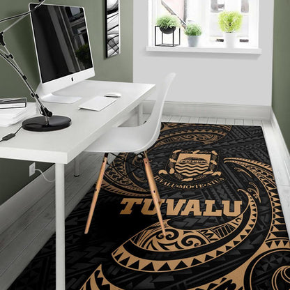 Tuvalu Polynesian Area Rug - Gold Tribal Wave