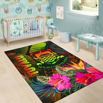 Tuvalu Polynesian Area Rug - Hibiscus and Banana Leaves