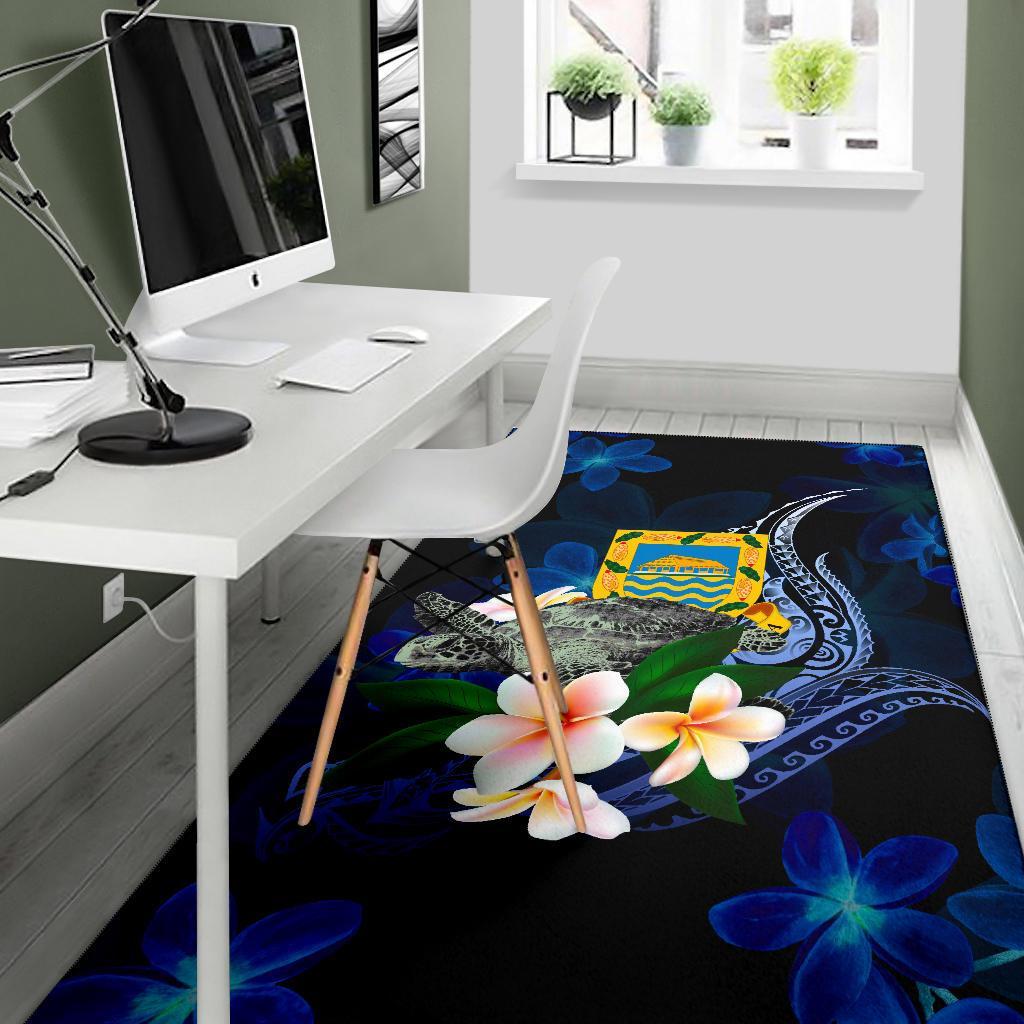 Tuvalu Polynesian Area Rug - Turtle With Plumeria Flowers