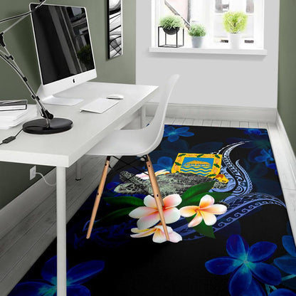 Tuvalu Polynesian Area Rug - Turtle With Plumeria Flowers