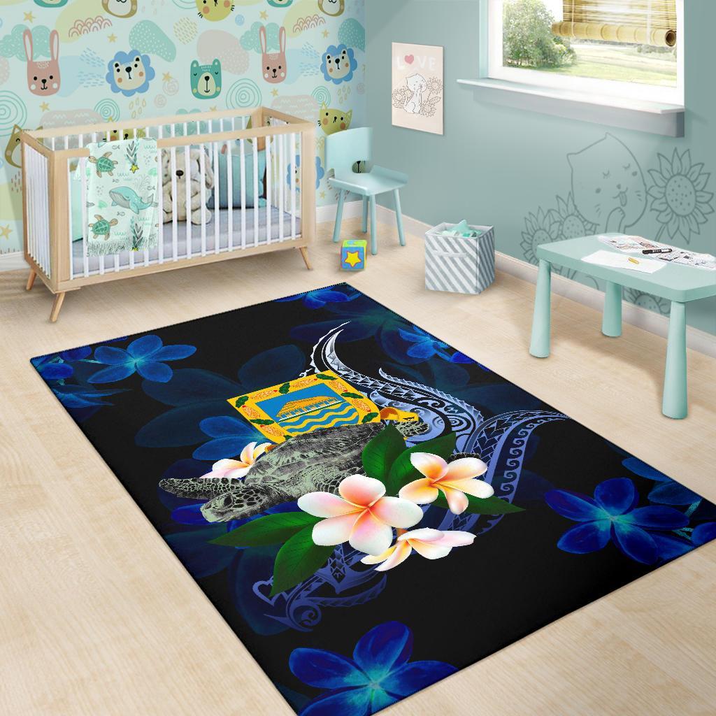 Tuvalu Polynesian Area Rug - Turtle With Plumeria Flowers