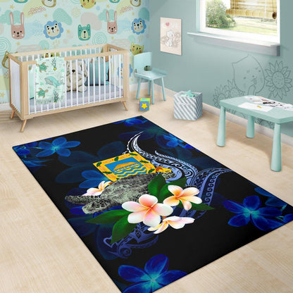 Tuvalu Polynesian Area Rug - Turtle With Plumeria Flowers