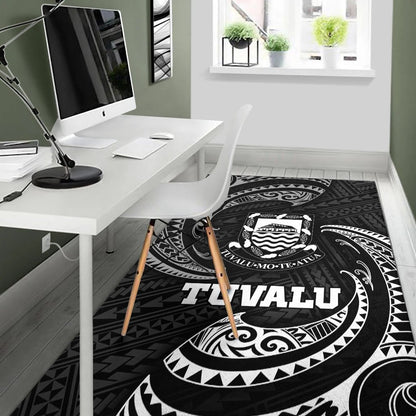 Tuvalu Polynesian Area Rug - White Tribal Wave
