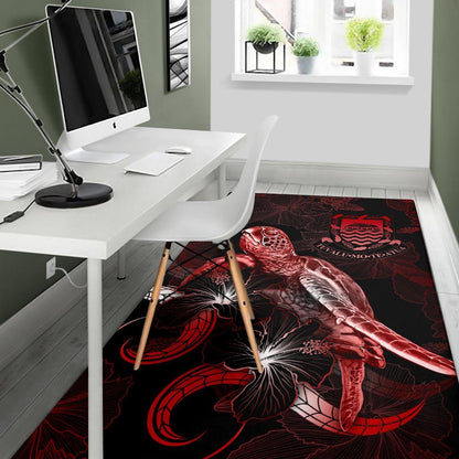 Tuvalu Polynesian Area Rugs - Turtle With Blooming Hibiscus Red