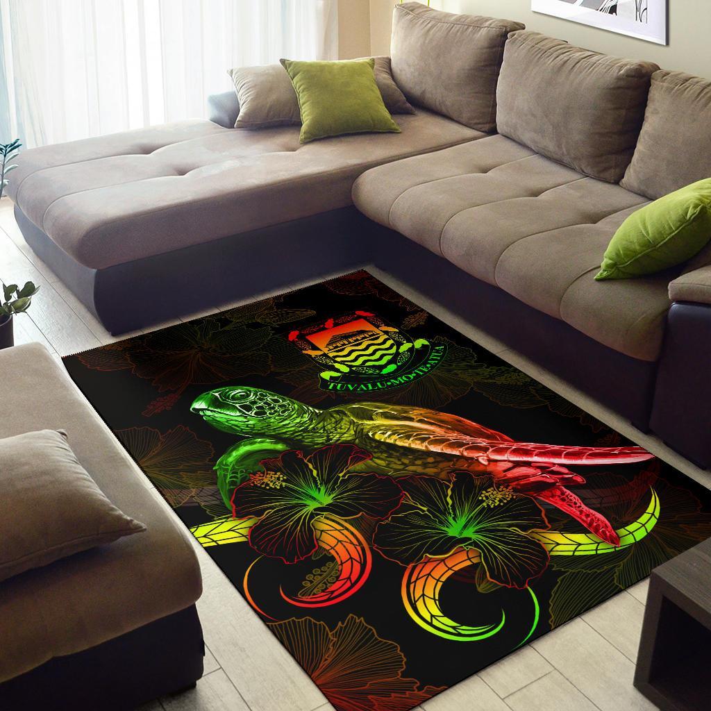 Tuvalu Polynesian Area Rugs - Turtle With Blooming Hibiscus Reggae