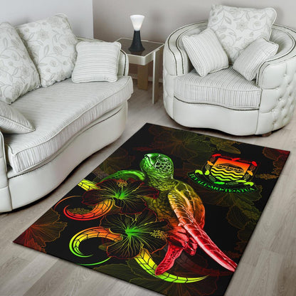 Tuvalu Polynesian Area Rugs - Turtle With Blooming Hibiscus Reggae