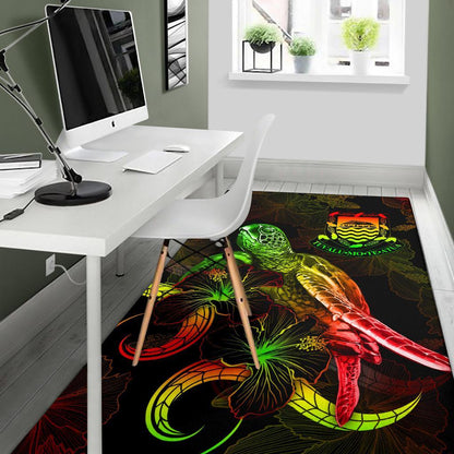 Tuvalu Polynesian Area Rugs - Turtle With Blooming Hibiscus Reggae
