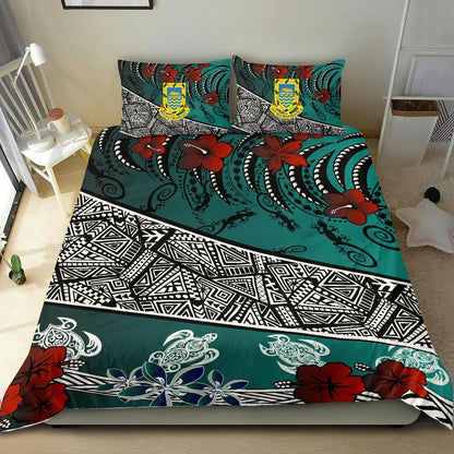 Tuvalu Polynesian Bedding Set - Lizard And Turtle Green