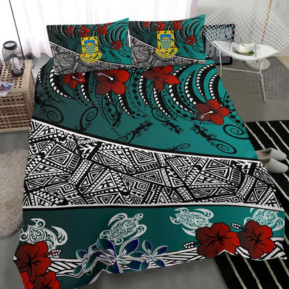 Tuvalu Polynesian Bedding Set - Lizard And Turtle Green