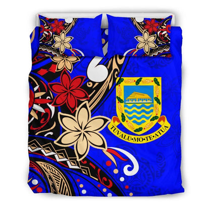 Tuvalu Polynesian Bedding Set - Tribal Flower With Special Turtles Blue Color