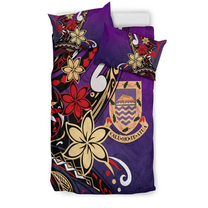 Tuvalu Polynesian Bedding Set - Tribal Flower With Special Turtles Purple Color