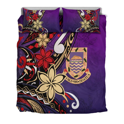 Tuvalu Polynesian Bedding Set - Tribal Flower With Special Turtles Purple Color