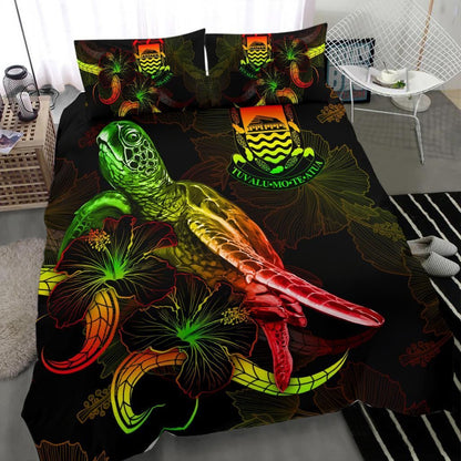 Tuvalu Polynesian Bedding Set - Turtle With Blooming Hibiscus Reggae