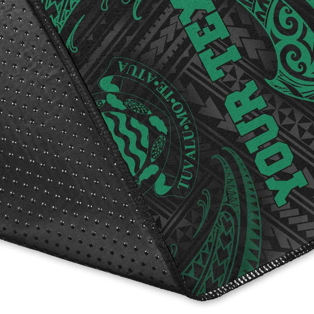 Tuvalu Polynesian Custom Personalised Area Rug - Green Tribal Wave