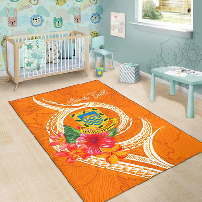 Tuvalu Polynesian Custom Personalised Area Rug - Orange Floral With Seal