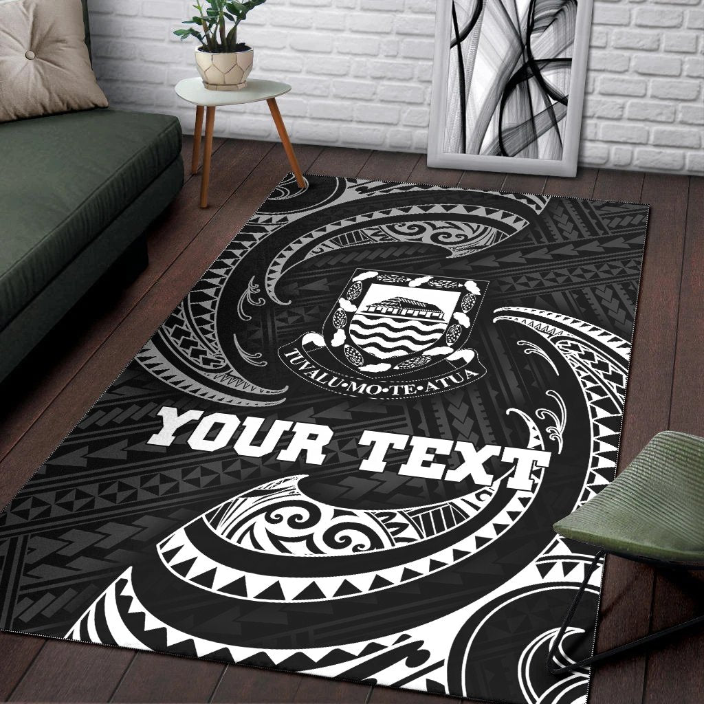 Tuvalu Polynesian Custom Personalised Area Rug - White Tribal Wave
