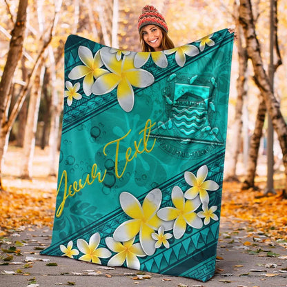 Tuvalu Polynesian Custom Personalised Blanket - Plumeria With Blue Ocean