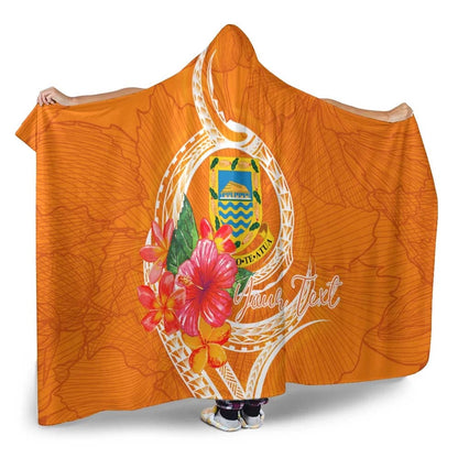 Tuvalu Polynesian Custom Personalised Hooded Blanket - Orange Floral With Seal