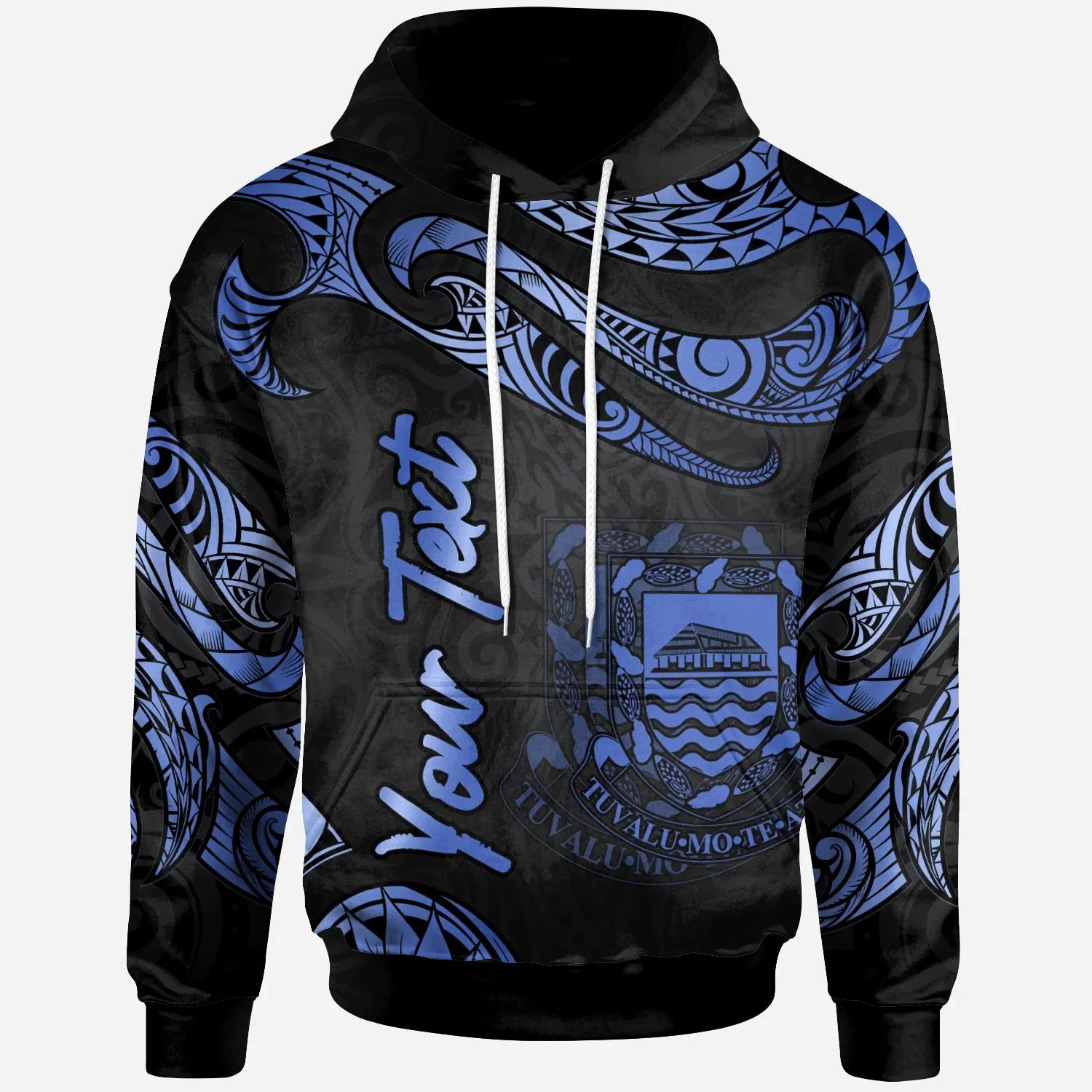 Tuvalu Polynesian Custom Personalised Hoodie - Poly Tattoo Blue Version