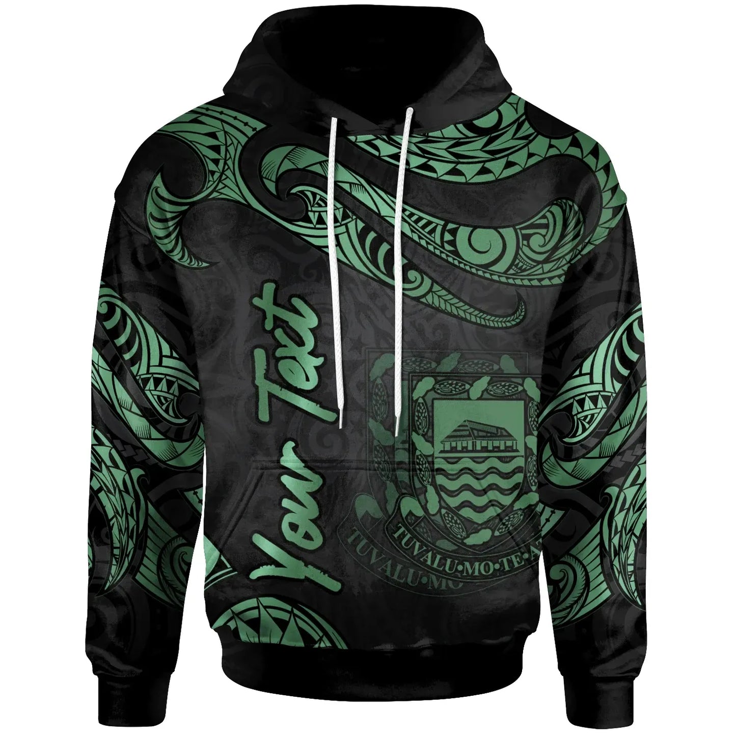 Tuvalu Polynesian Custom Personalised Hoodie - Poly Tattoo Green Version