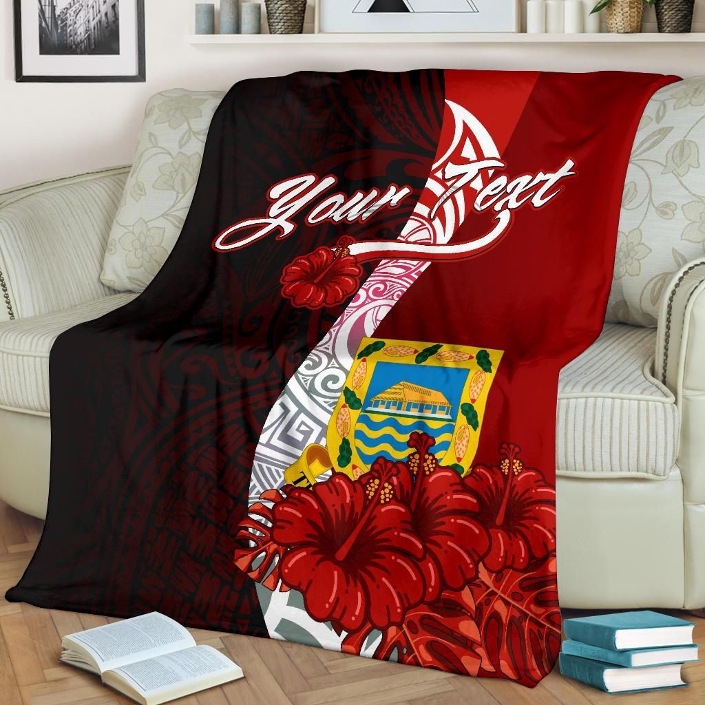 Tuvalu Polynesian Custom Personalised Premium Blanket - Coat Of Arm With Hibiscus