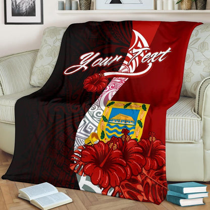 Tuvalu Polynesian Custom Personalised Premium Blanket - Coat Of Arm With Hibiscus