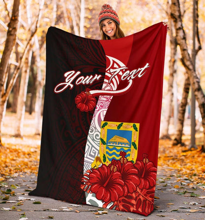 Tuvalu Polynesian Custom Personalised Premium Blanket - Coat Of Arm With Hibiscus