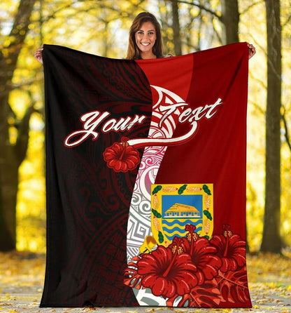 Tuvalu Polynesian Custom Personalised Premium Blanket - Coat Of Arm With Hibiscus