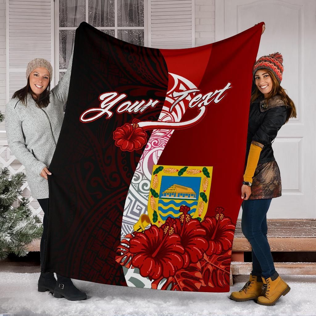 Tuvalu Polynesian Custom Personalised Premium Blanket - Coat Of Arm With Hibiscus