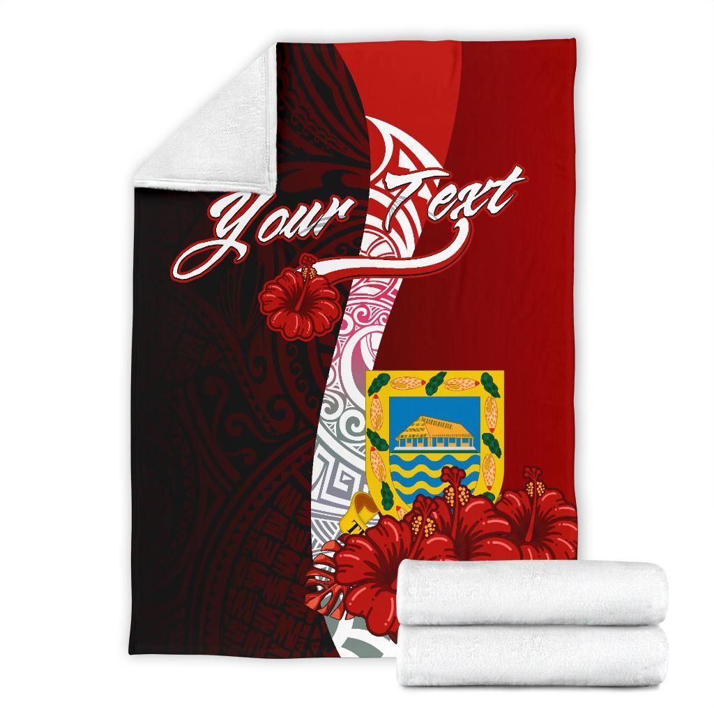 Tuvalu Polynesian Custom Personalised Premium Blanket - Coat Of Arm With Hibiscus
