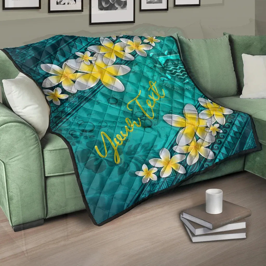 Tuvalu Polynesian Custom Personalised Quilt - Plumeria With Blue Ocean