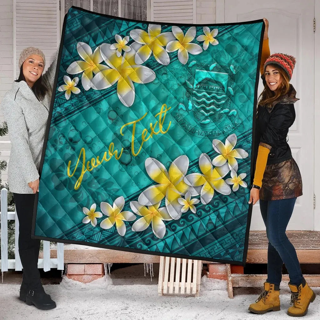 Tuvalu Polynesian Custom Personalised Quilt - Plumeria With Blue Ocean