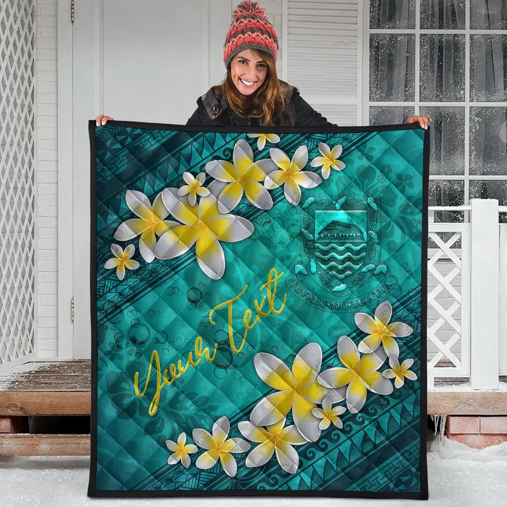 Tuvalu Polynesian Custom Personalised Quilt - Plumeria With Blue Ocean