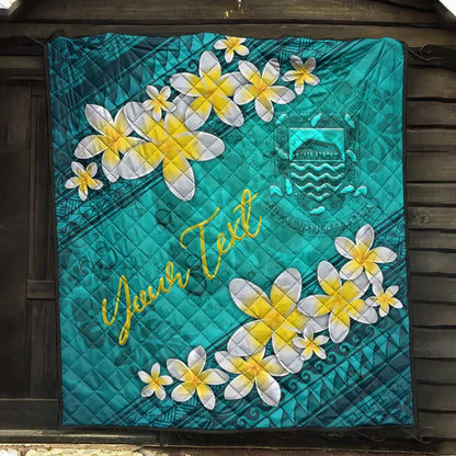 Tuvalu Polynesian Custom Personalised Quilt - Plumeria With Blue Ocean